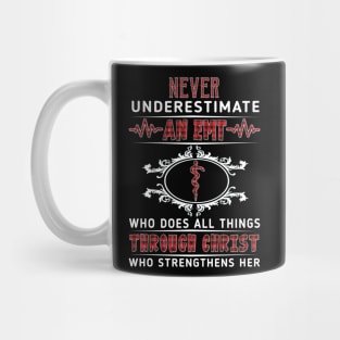 Never Underestimate An EMT Through Christ Costume Gift Mug